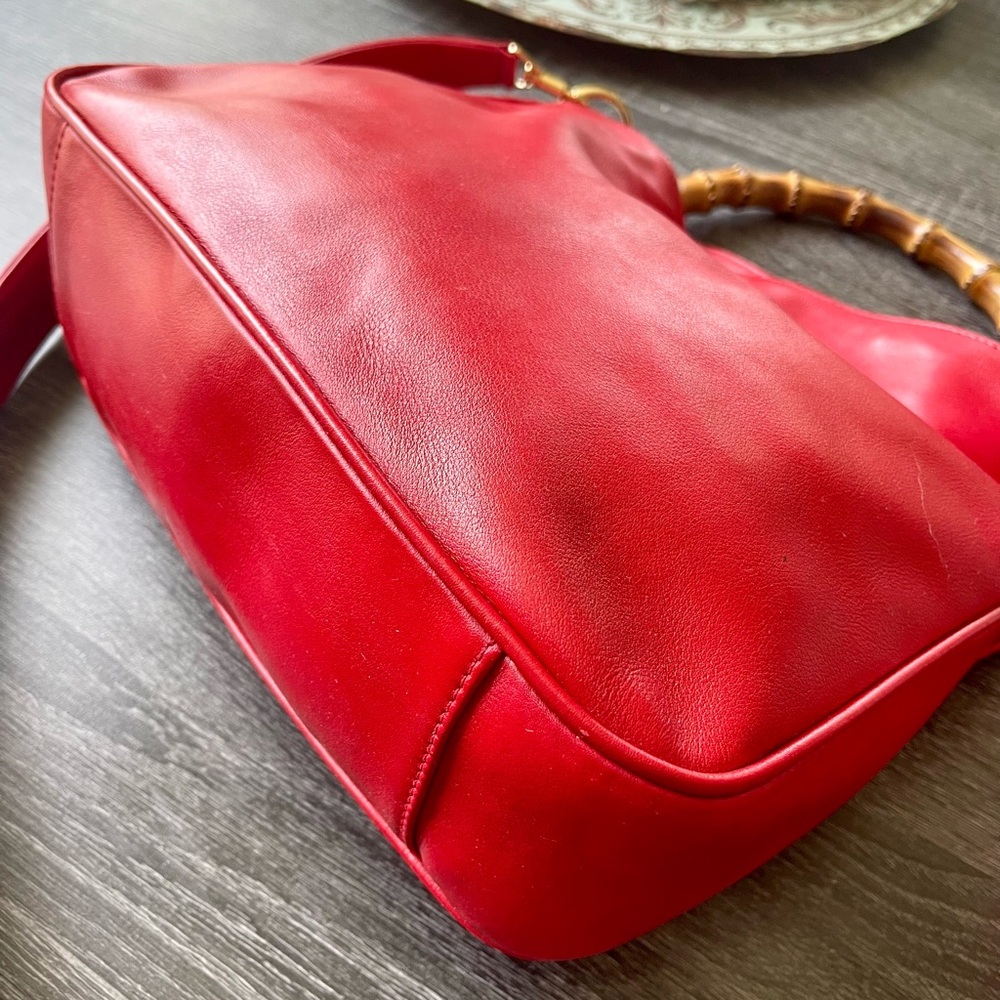 Gucci Bamboo Vintage Red Leather Handbag with COA - Picture 10 of 13